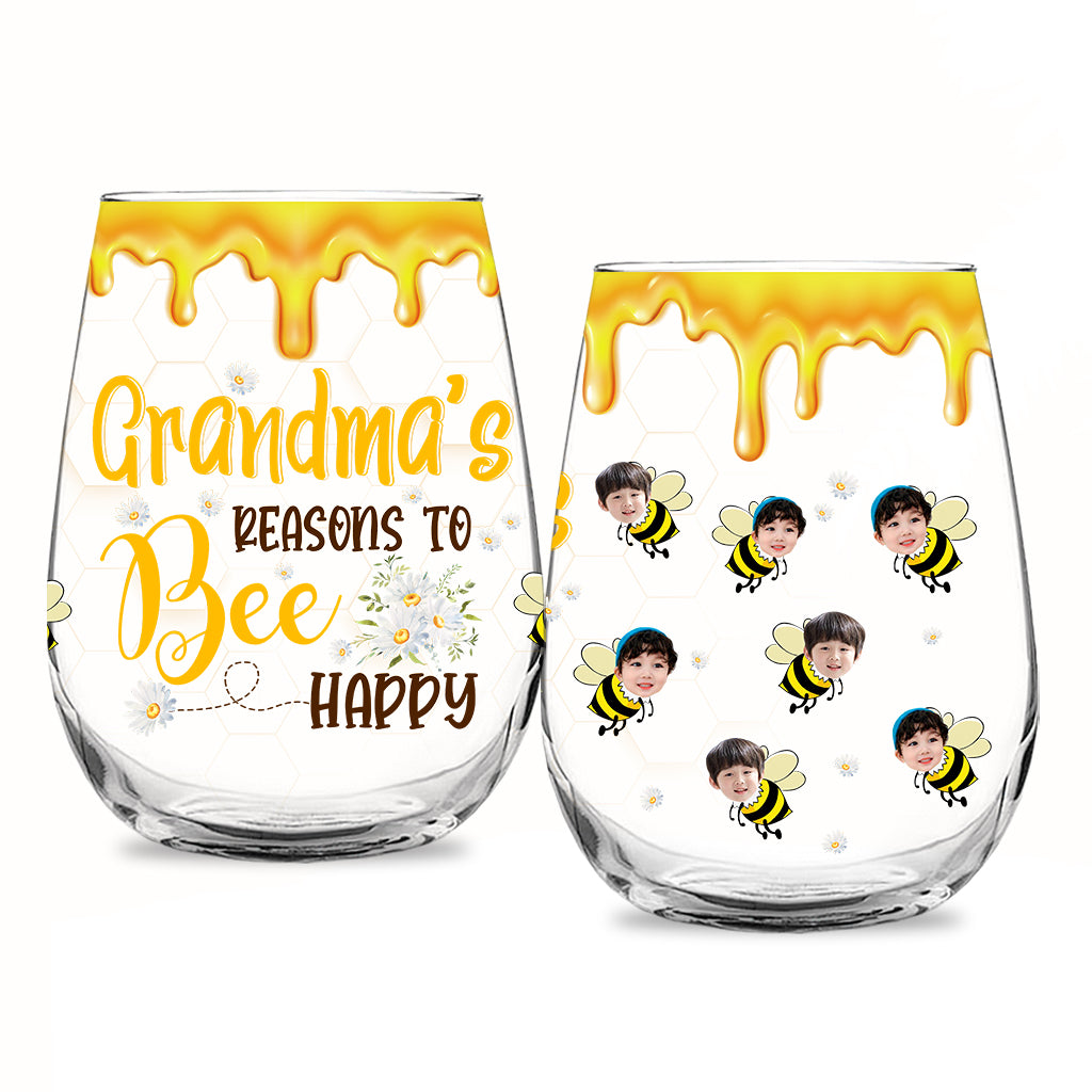Bee Happy - Gift for grandma, mom - Personalized All Over Wine Glass