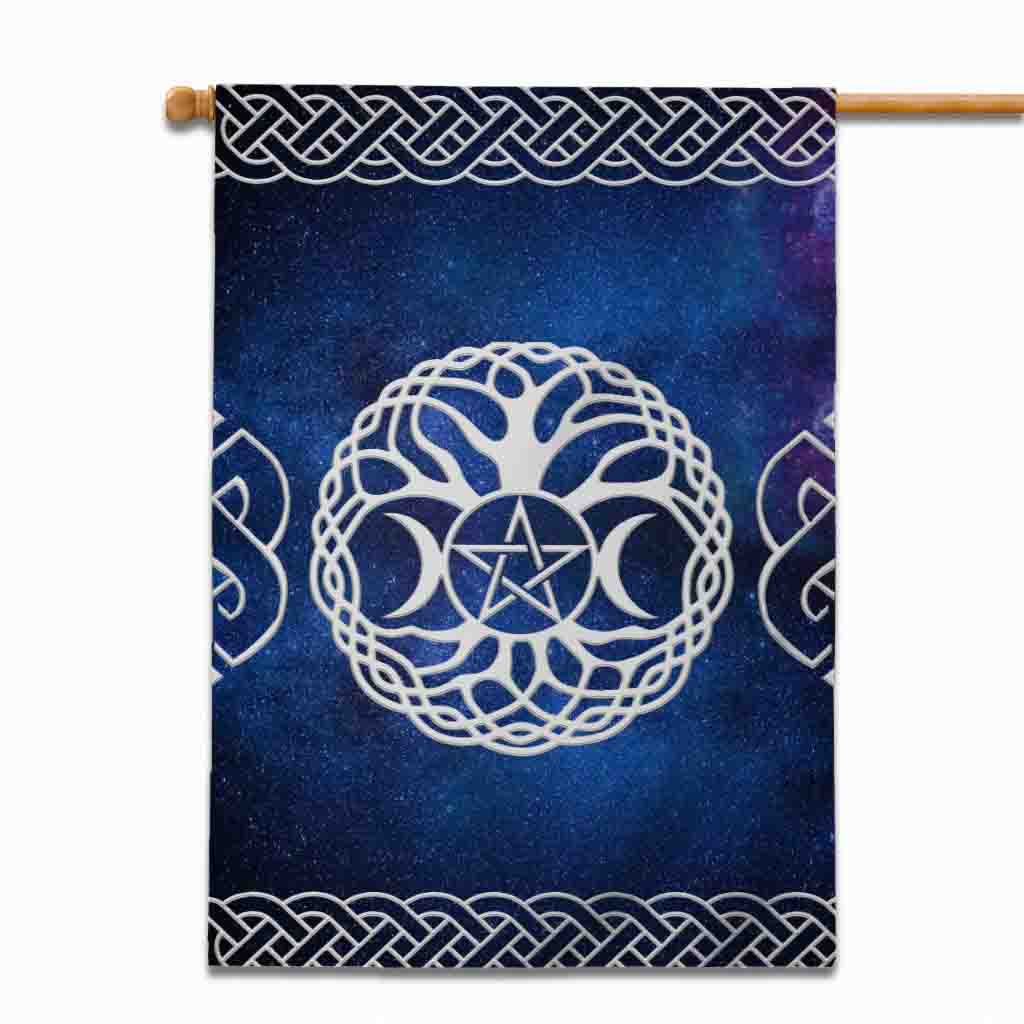Wicca Tripple Moon Tree Of Life Pentacle - Witch House Flag 0822