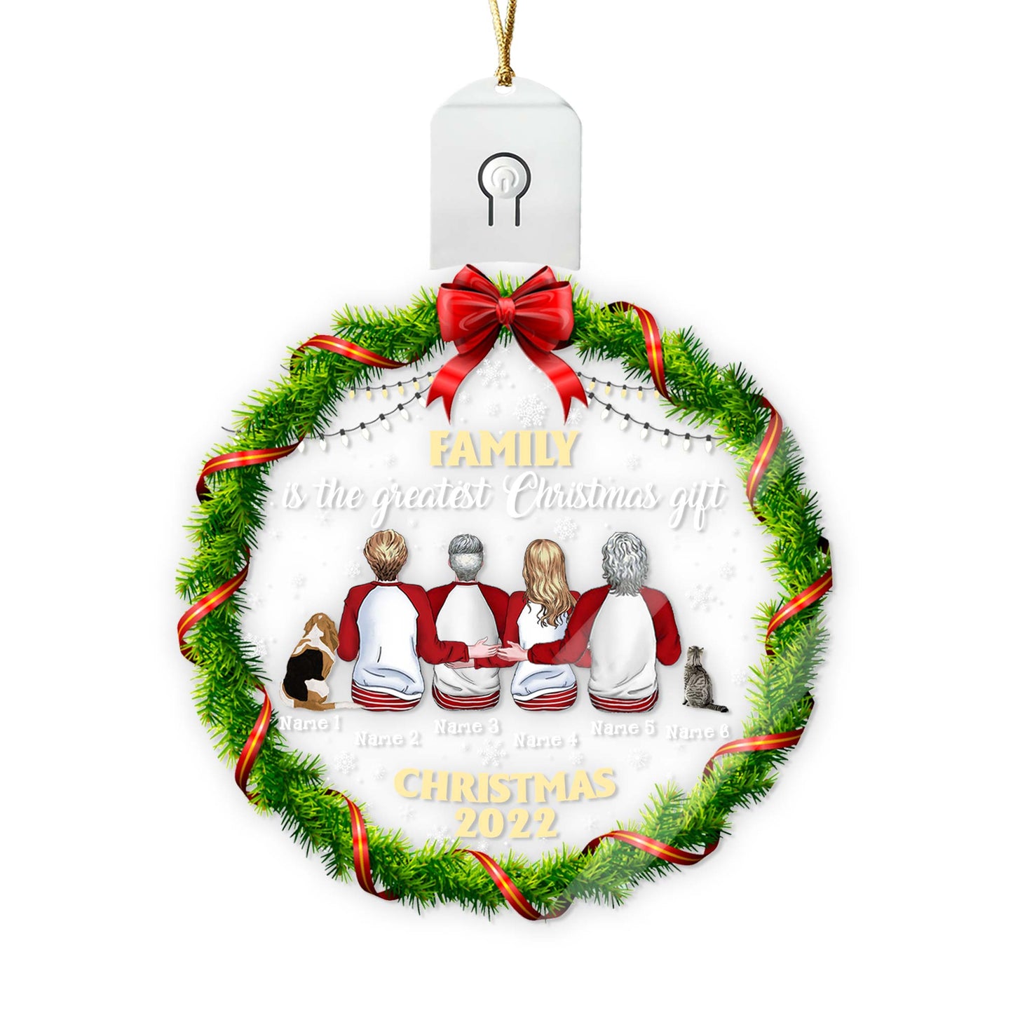 Family Is The Greatest Christmas Gift - Personalized Christmas Family Round Led Acrylic Ornament