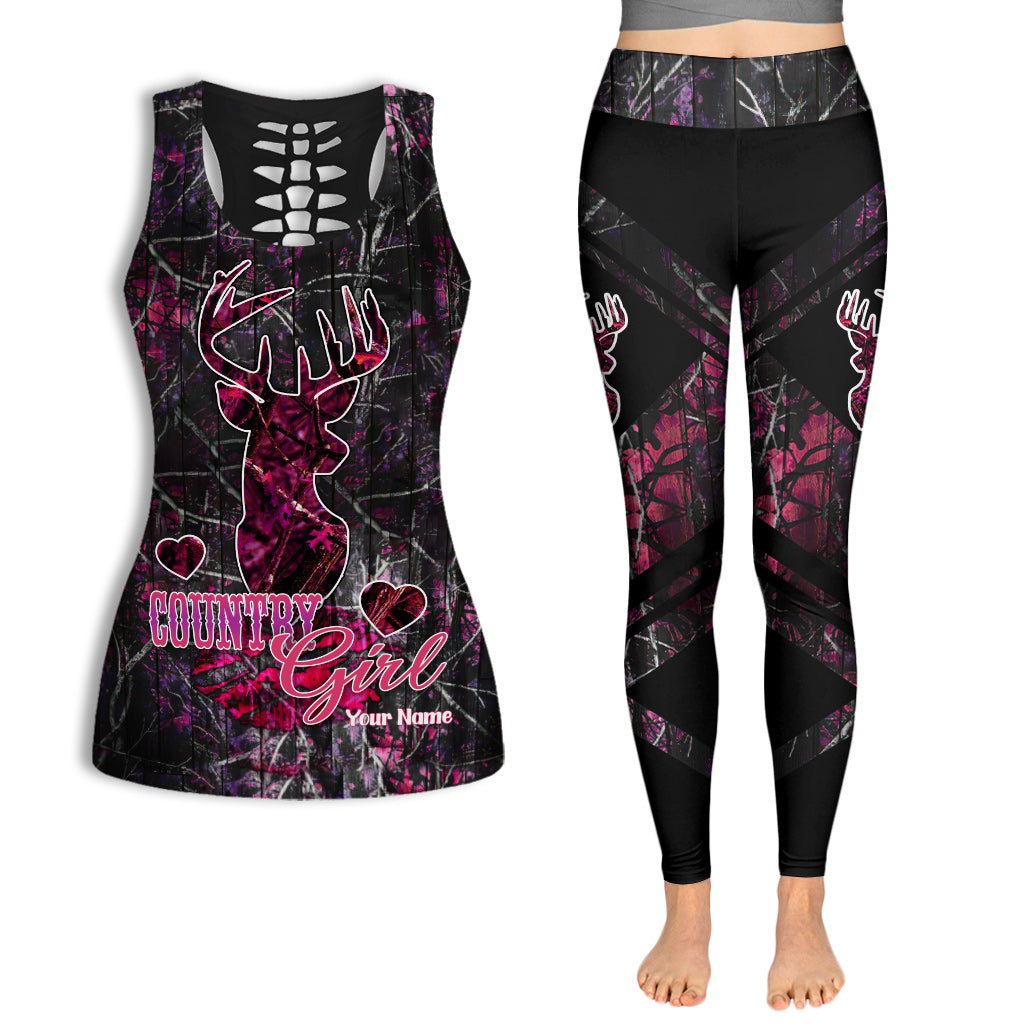 Country Girl Camo - Personalized Hunting Hollow Tank Top and Leggings