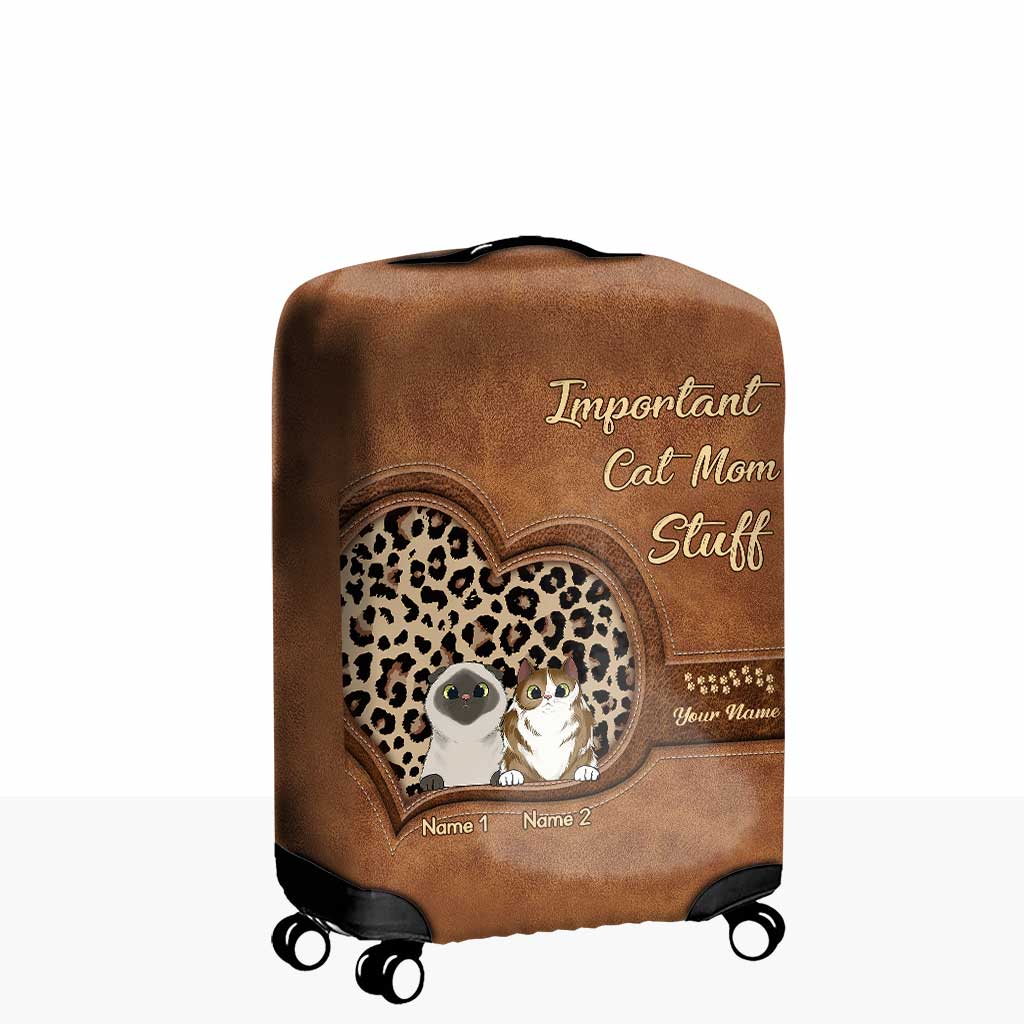 Important Cat Mom Stuff - Personalized Luggage Cover