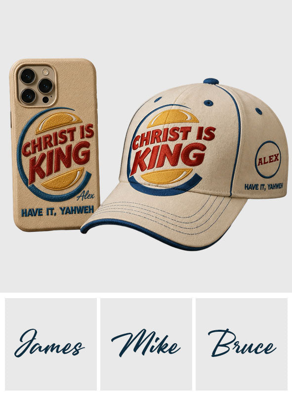 Christ Is King - Personalized Christian Classic Cap & Leather Phone Case
