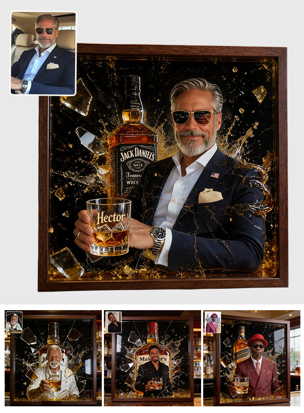 Shatter Whiskey Bottle Art - Personalized Whisky Wooden Frame LED Light