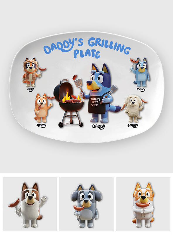 Daddy's Grilling Plate - Personalized Blue Dog Plate