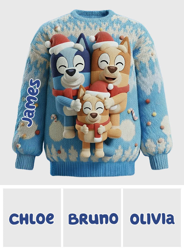 Cartoon Blue Dog - Personalized Blue Dog Ugly Sweater