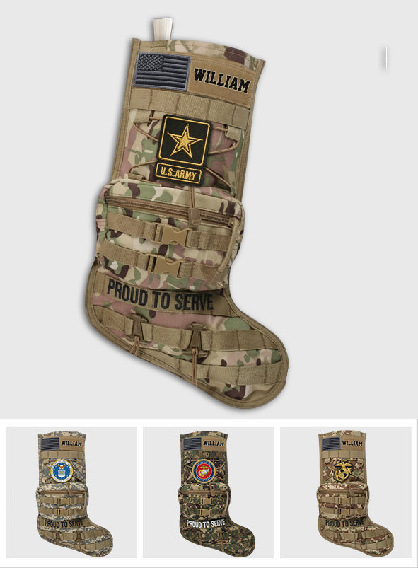 Proud To Serve - Personalized Veteran Shaped Christmas Stocking