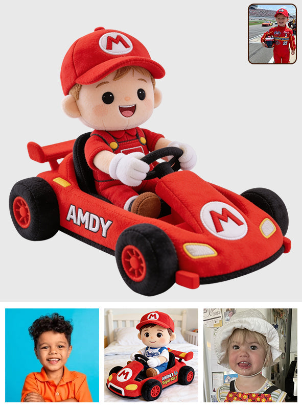 Kid On Wheel Super Cart - Personalized Super Plumber Premium Faux Fur Pillow
