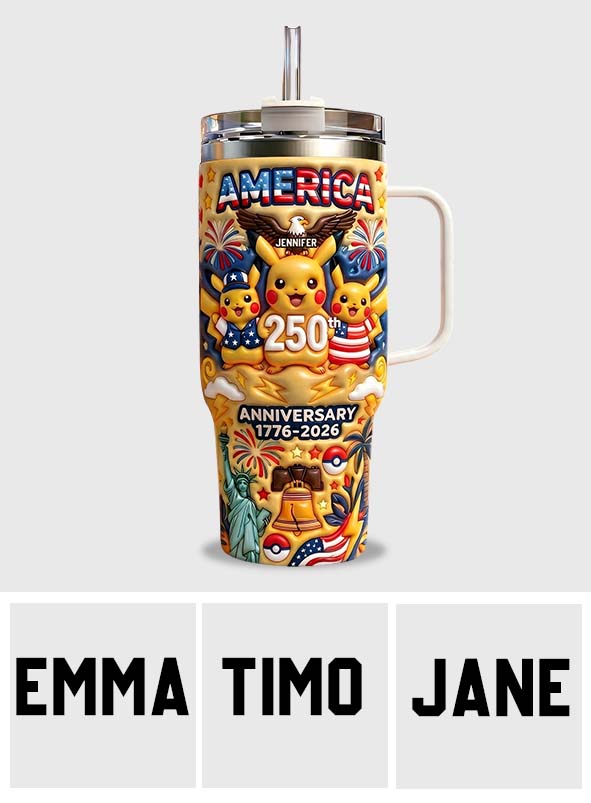 Cute Monster USA 250th Anniversary - Personalized Monster Trainer Tumbler With Handle