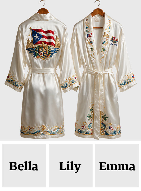 Puerto Rico Women - Personalized Expats Satin Robe