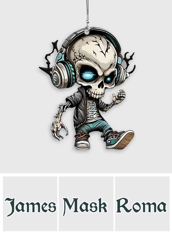 Skull Listening To Music - Personalized Skull Car Ornament