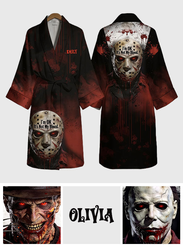It's Not My Blood - Personalized Horror Character Satin Robe