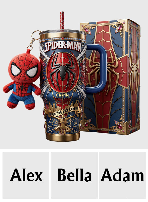 Friendly Neighborhood Hero - Personalized Spider-Verse Tumbler With Plush Charm