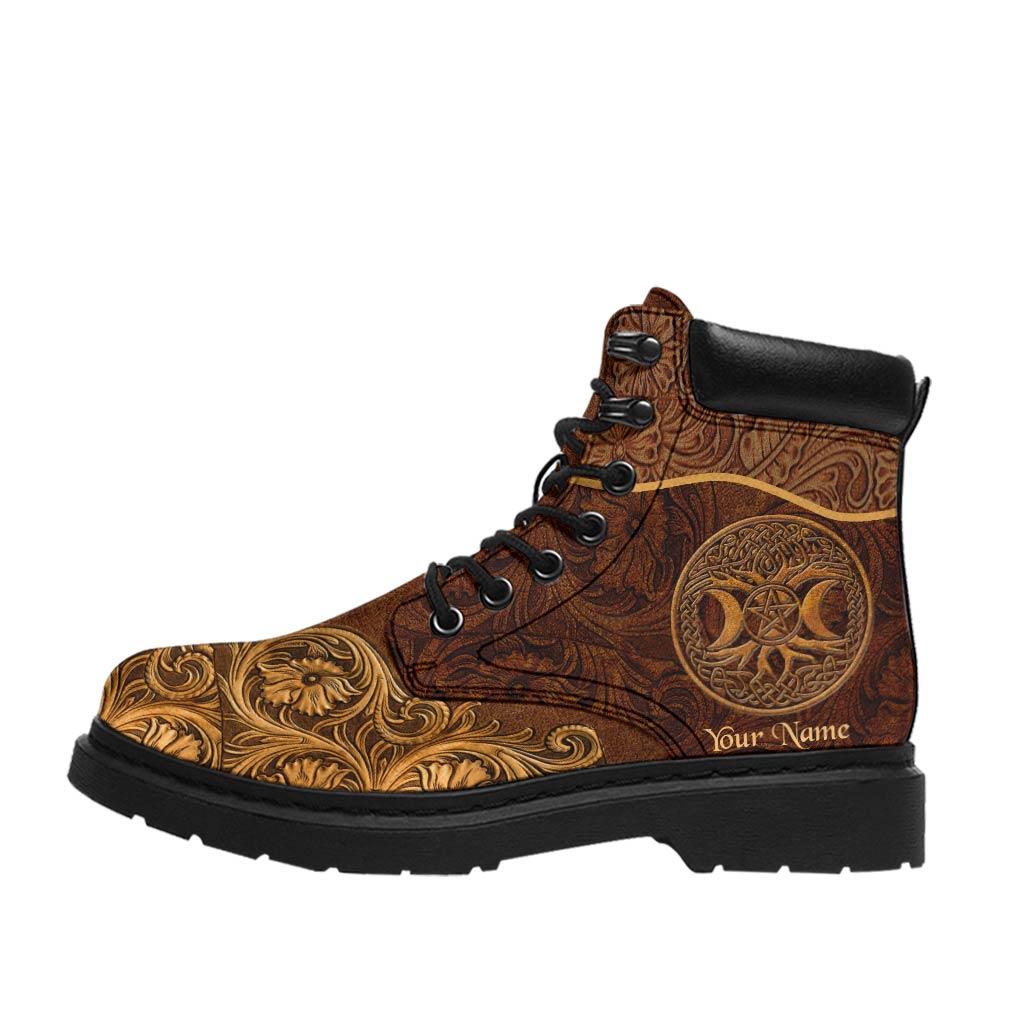 Circle Of Life - Personalized Witch All Season Boots With Leather Pattern Print