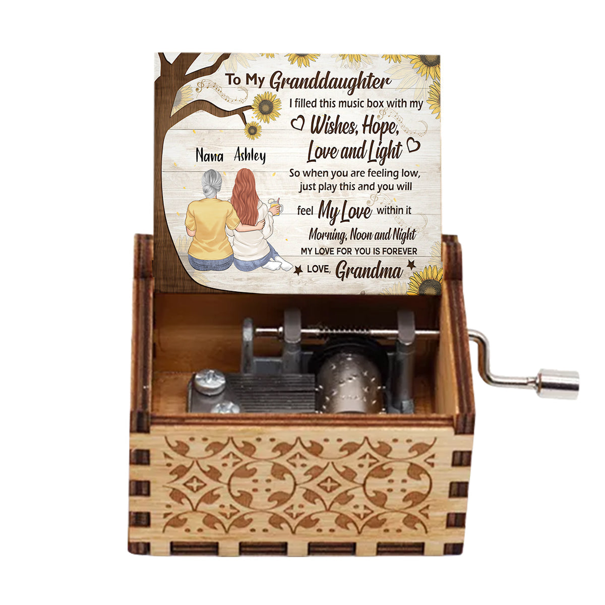 To My Granddaughter - Gift for grandma, mom, daughter, granddaughter - Personalized Hand Crank Music Box