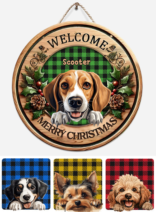 Merry Christmas Personalized Dog - Personalized Dog Round Wood Sign