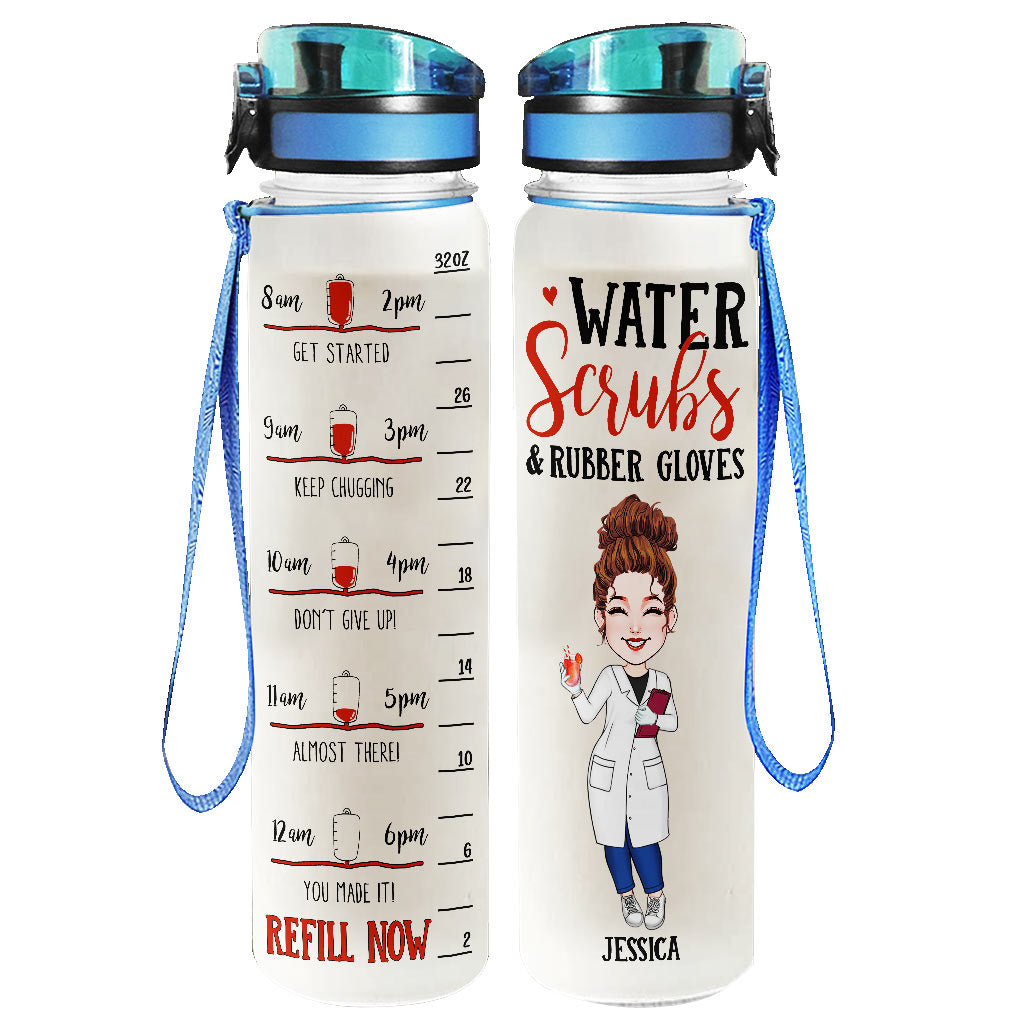Water Scrubs & Rubber Gloves - Personalized Nurse Water Tracker Bottle