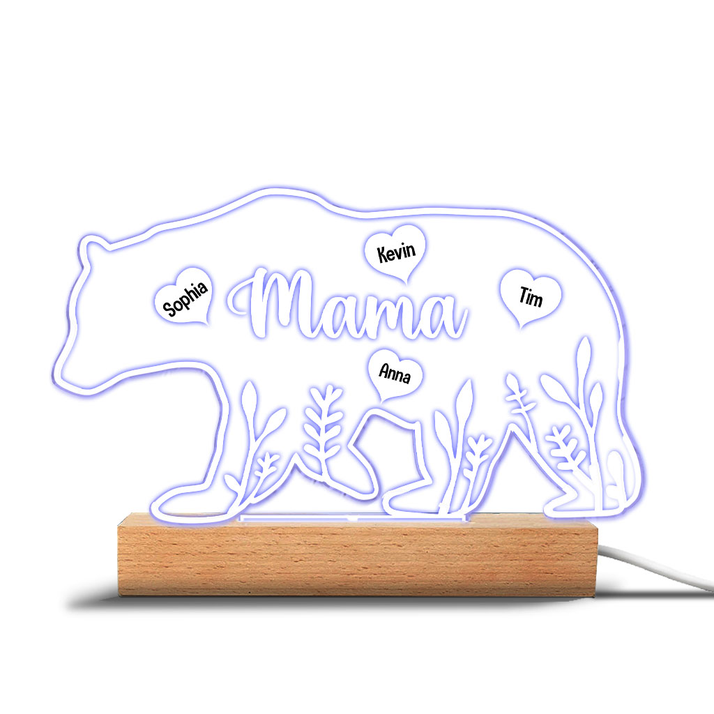 Mama Bear - Gift for mom, dad, grandma, grandpa - Personalized Shaped Plaque Light Base