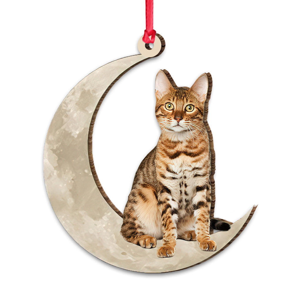 Bengal Cat Sits On The Moons - Cat Ornament (Printed On Both Sides) 1022