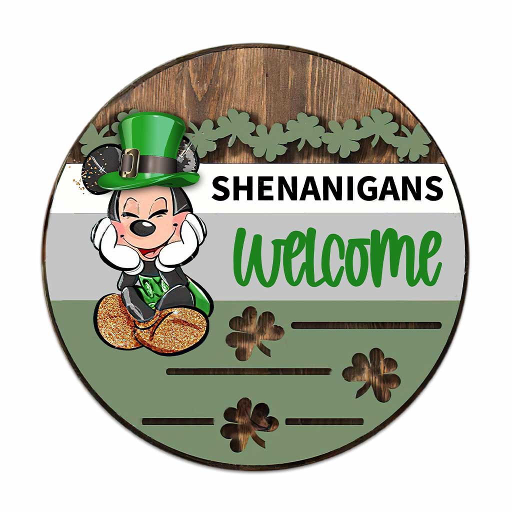 Shenanigans - St. Patrick‘s Day Mouse Round Wood Sign