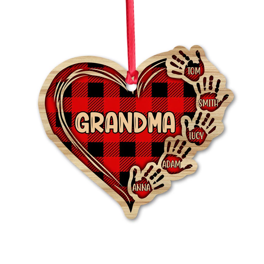 Grandma Mom Heart Hand Print - Personalized Christmas Grandma Ornament (Printed On Both Sides)