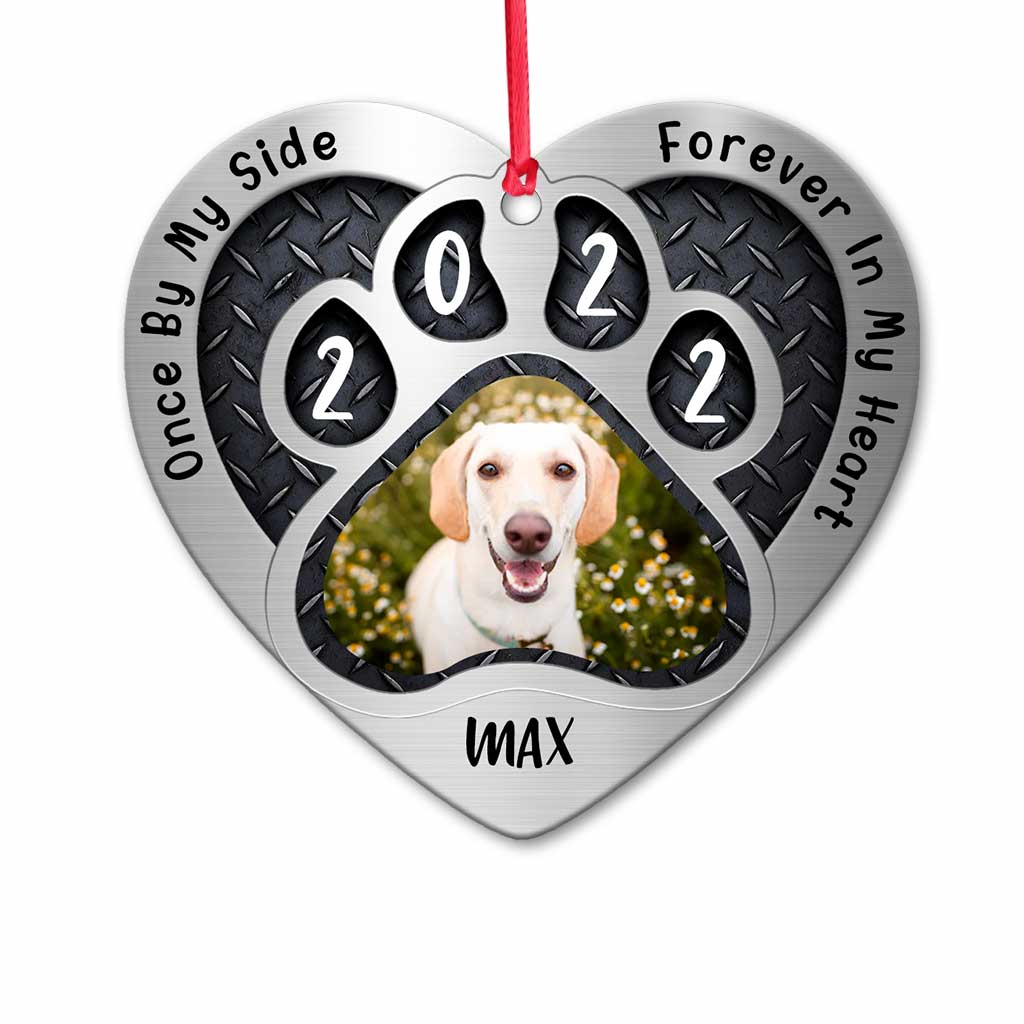 Once By My Side Forever In My Heart - Personalized Dog Heart Aluminium Ornament (Printed On Both Sides)