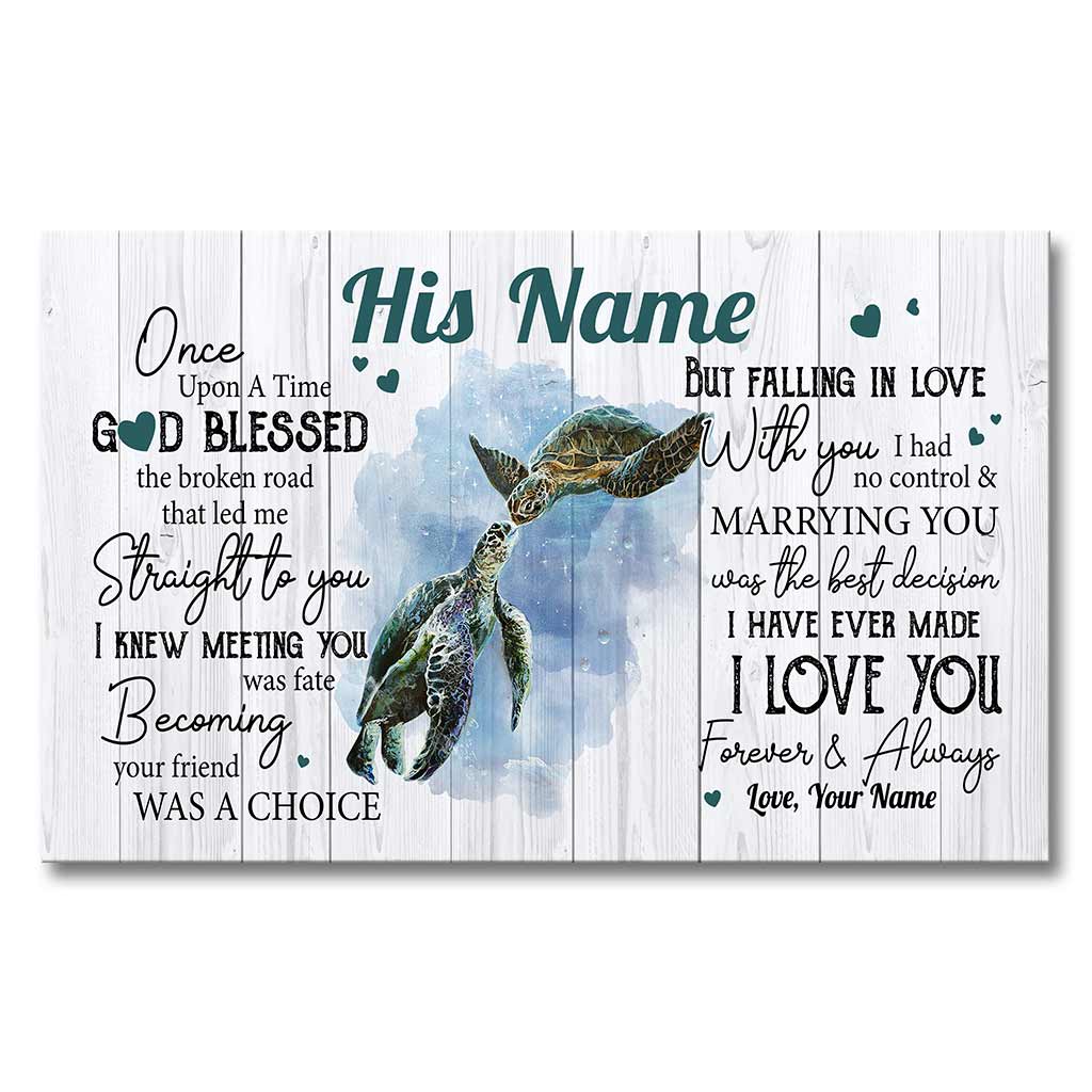 God Blessed The Broken Road - Personalized Couple Turtle Canvas And Poster