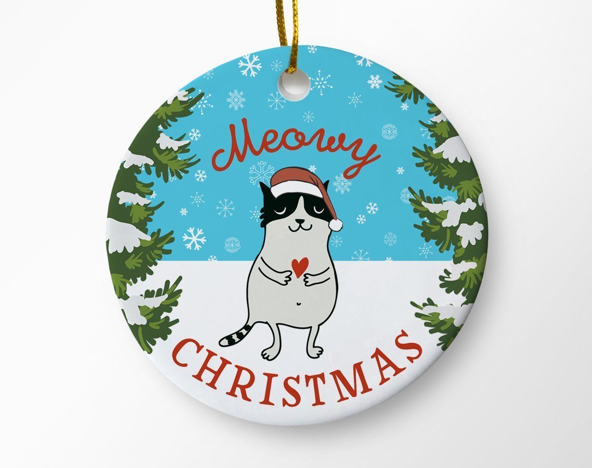 Funny Cat In Winter Meowy - Cat Ornament (Printed On Both Sides) 1122