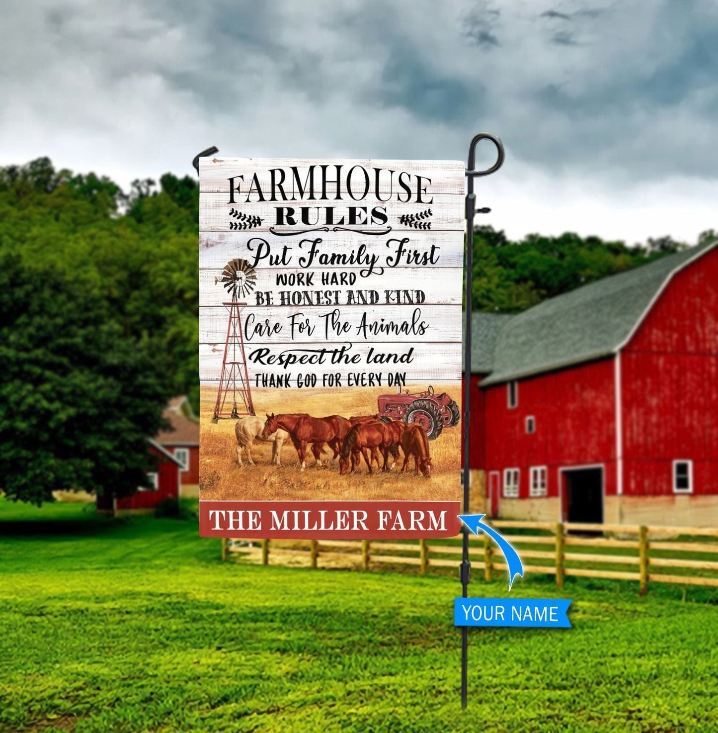 Farmhouse Rule Personalized Horse Garden Flag 0523