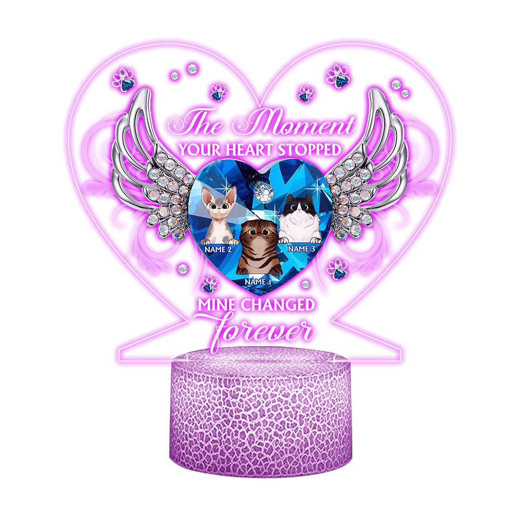 The Moment Your Heart Stopped - Personalized Cat Shaped Plaque Light Base