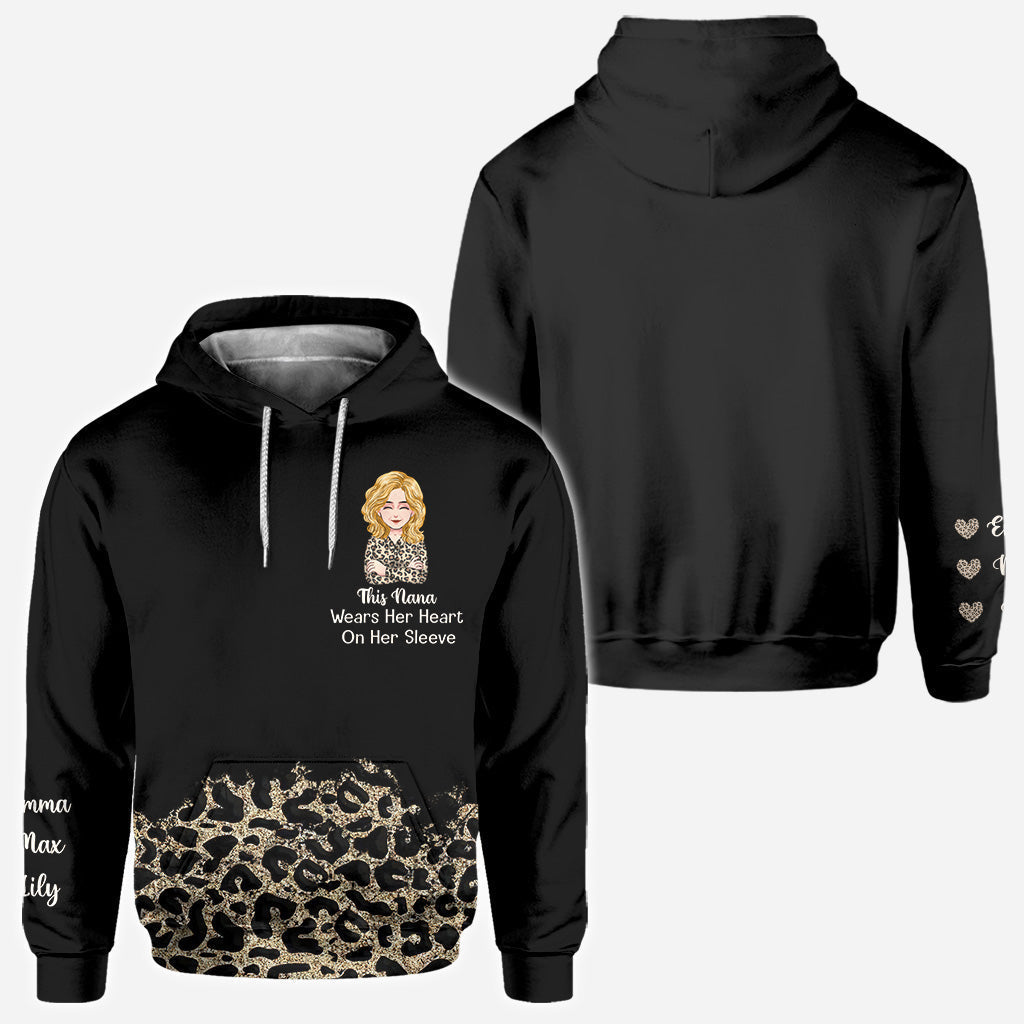 This Nana Wears Her Heart On Her Sleeve - Personalized Mother's Day Grandma All Over and Hoodie