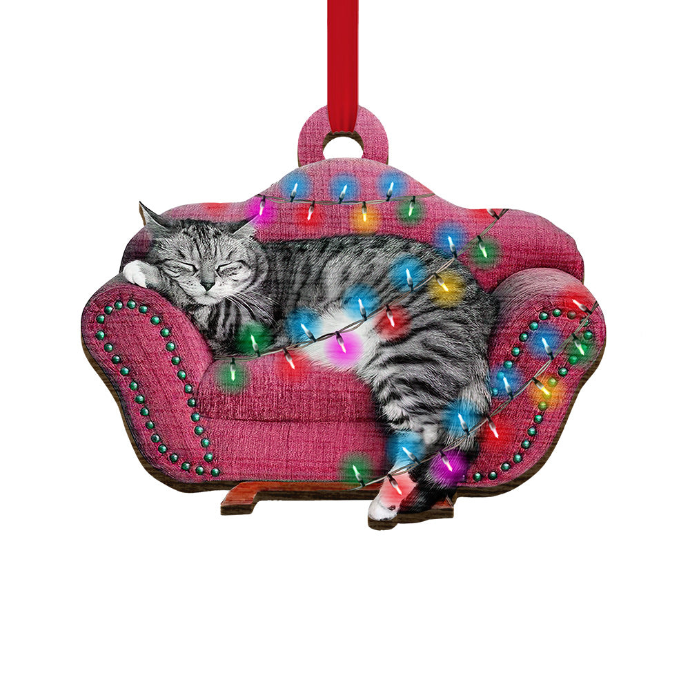 Tabby Cat Sleeping All Day - Cat Ornament (Printed On Both Sides) 1122