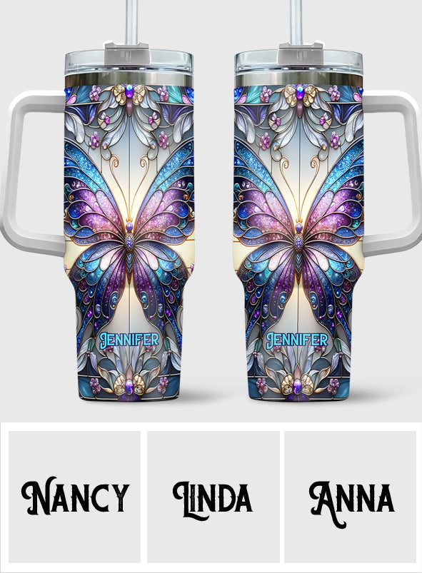 Love Butterflies - Personalized Butterfly Tumbler With Handle