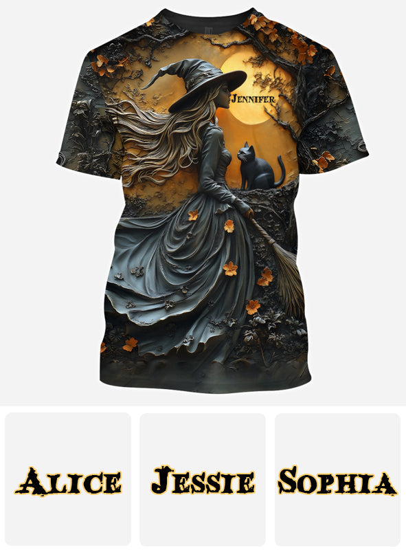Beautiful Witch & Her Black Cat - Personalized Witch All Over Shirt