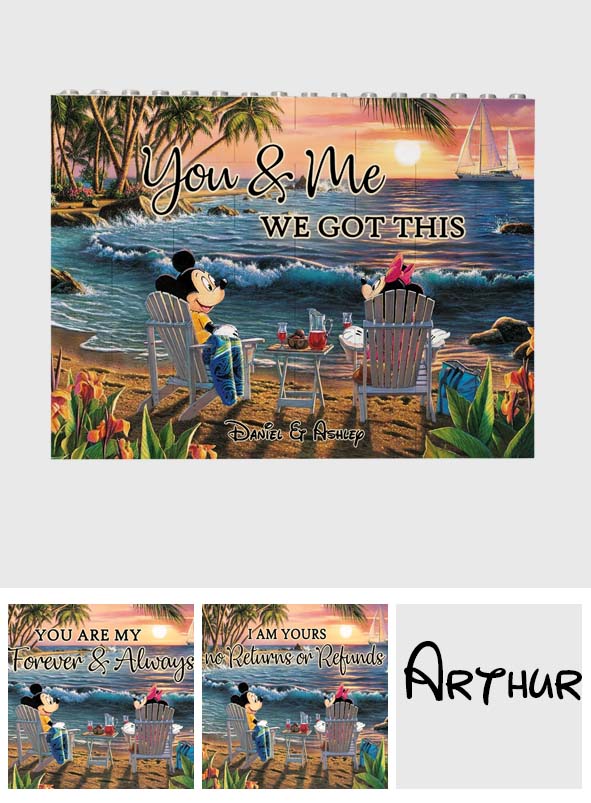 Couple Beach Tropical Landscape - Personalized Mouse One-sided Horizontal Rectangle Building Brick Blocks