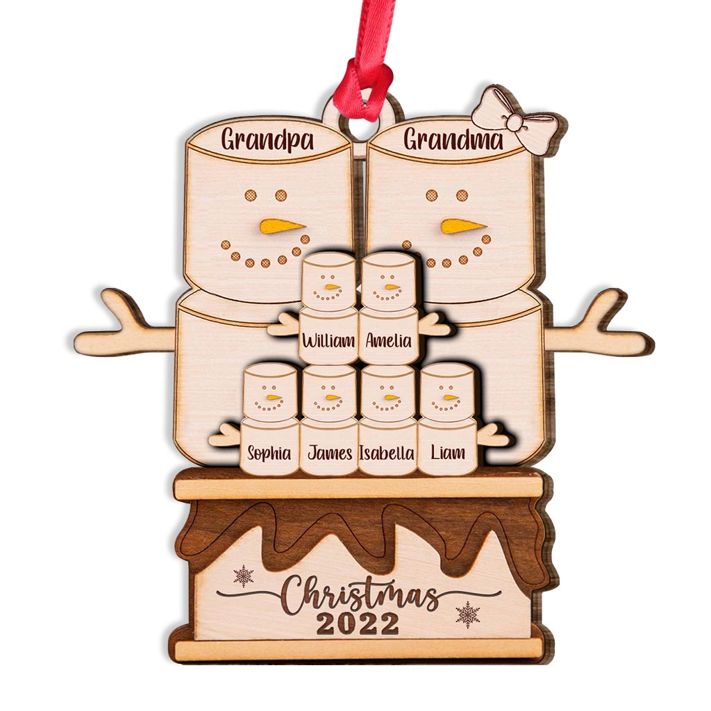 Grandma And Grandpa Marshmallow - Personalized Christmas Layered Wood Ornament