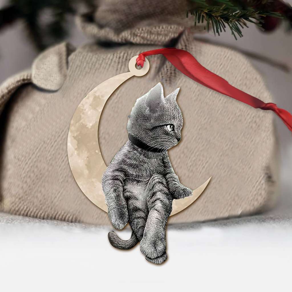 Cat Sits On The Moon Hanging - Cat Ornament (Printed On Both Sides) 1022