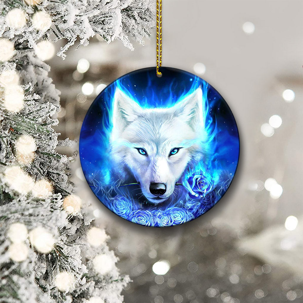 Wolf Blue Flame Wolf - Round Aluminium Ornament (Printed On Both Sides) 1122