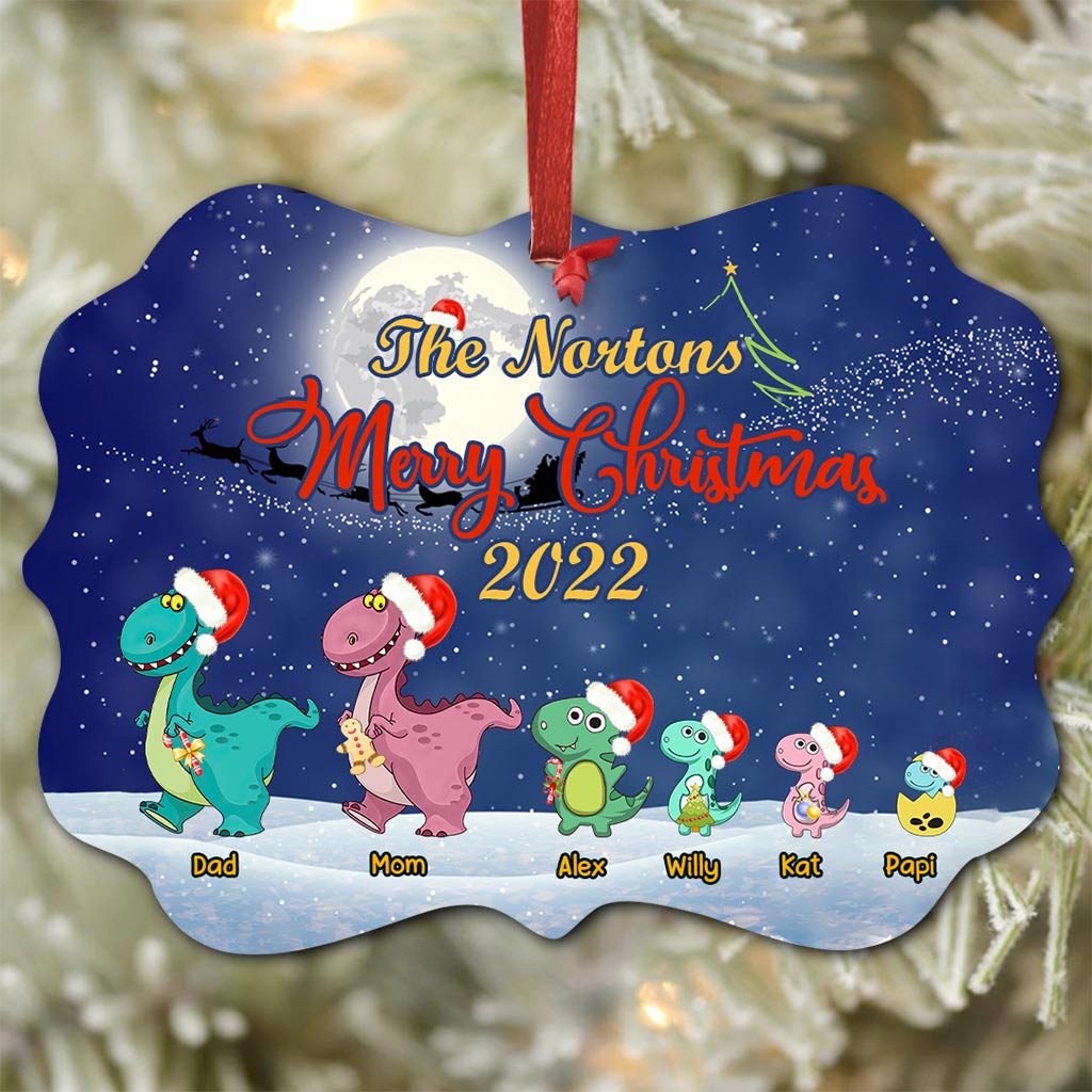 Merry Christmas Dinosaur Family - Personalized Christmas Dinosaur Ornament (Printed On Both Sides)
