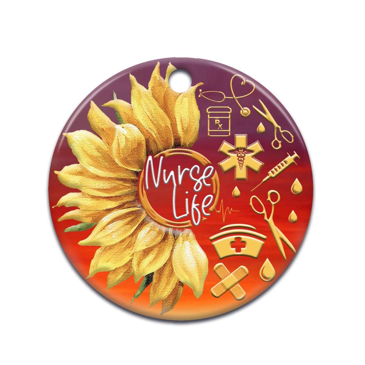 Nurse Life Love Sunflower Nurse - Round Aluminium Ornament (Printed On Both Sides) 1122