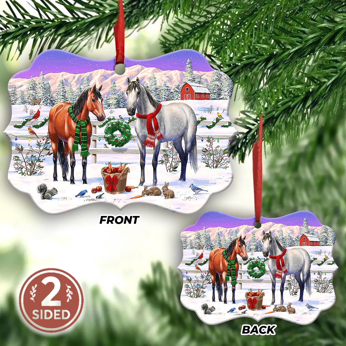 Horse Winter Farm - Horse Ornament (Printed On Both Sides) 1022