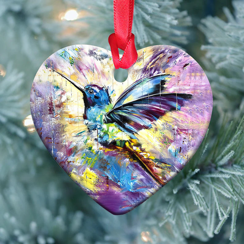 Hummingbird Colorful Love Hummingbird - Heart Aluminium Ornament (Printed On Both Sides) 1122