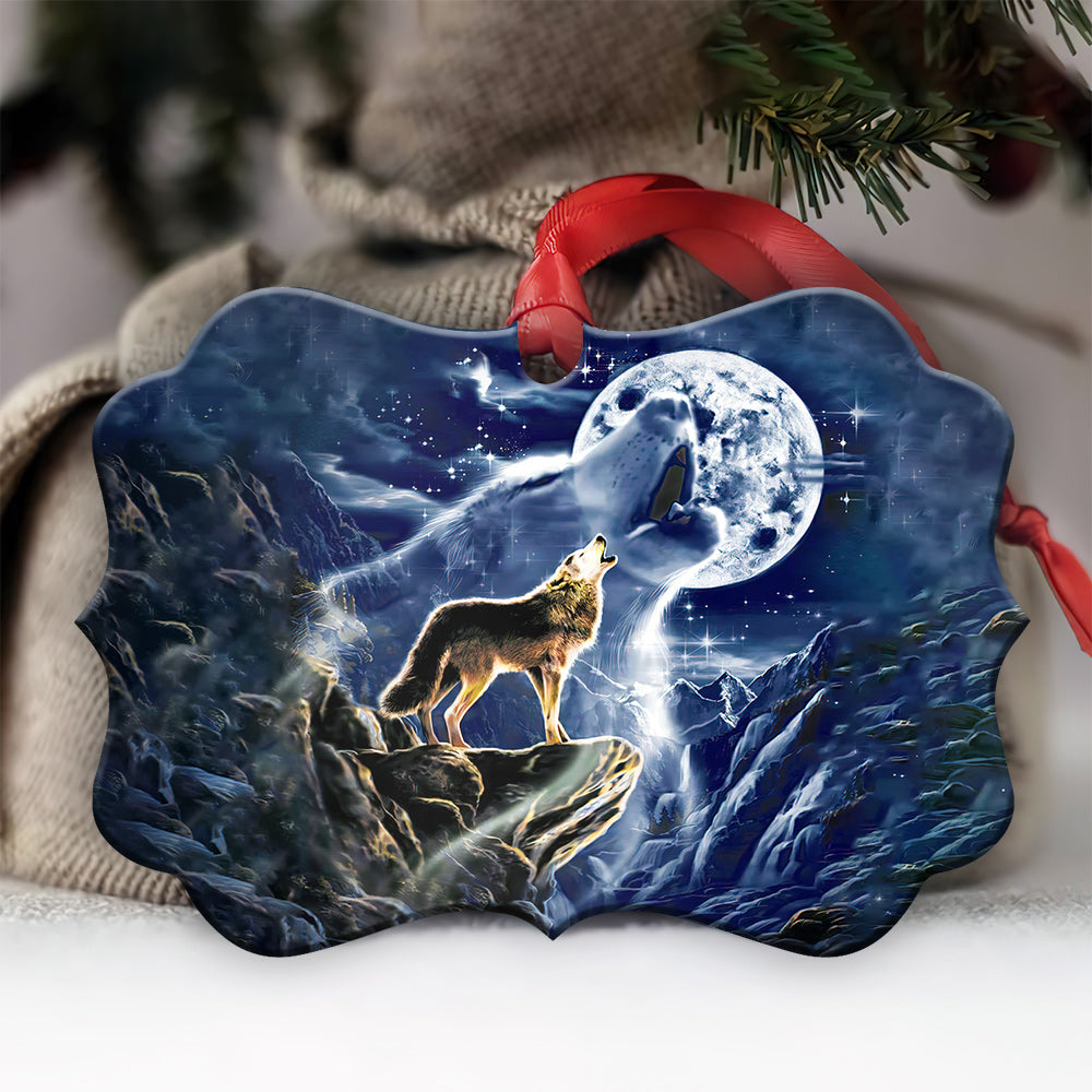 Wolf Howling Moon Wolf - Medallion Aluminium Ornament (Printed On Both Sides) 1122