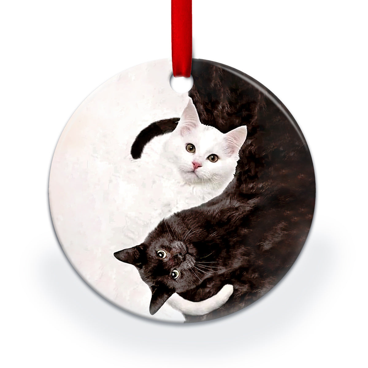 Yin Yang Black And White Cats - Cat Ornament (Printed On Both Sides) 1022