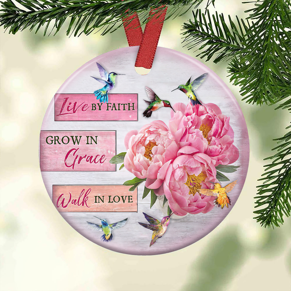 Hummingbird Faith Walk In Love Christian - Round Aluminium Ornament (Printed On Both Sides) 1122