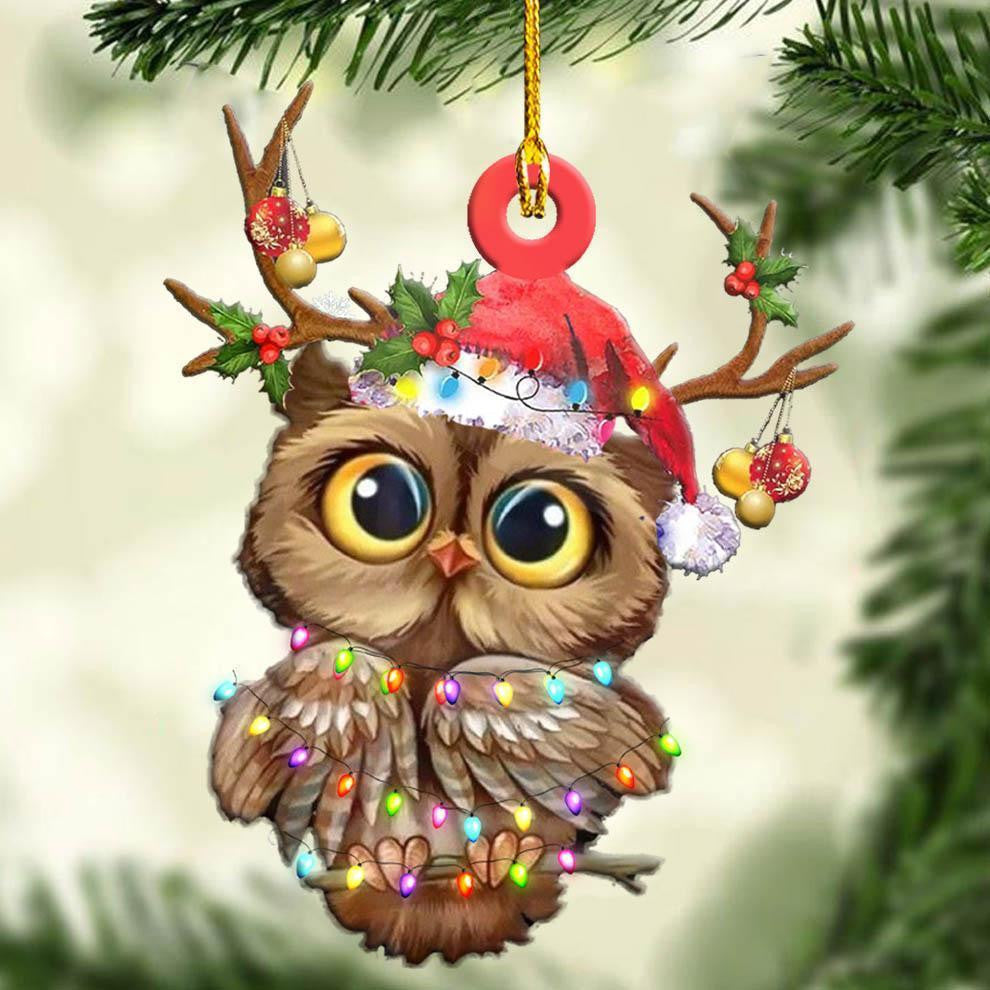 Owl With Big Eyes Fairy Lights Shape - Owl Ornament (Printed On Both Sides) 1122
