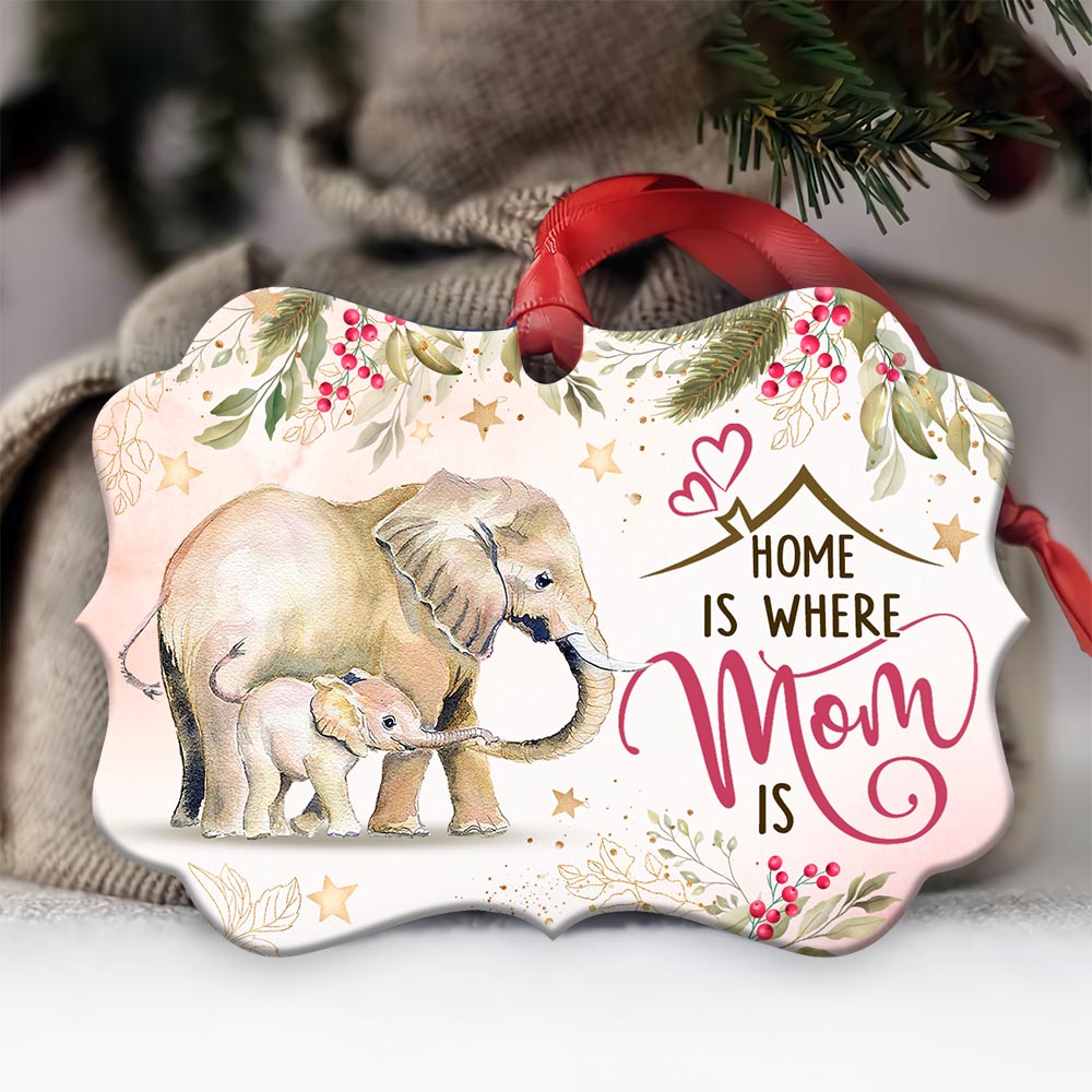 Elephant Home Is Where Mom Is - Mother Ornament (Printed On Both Sides) 1122