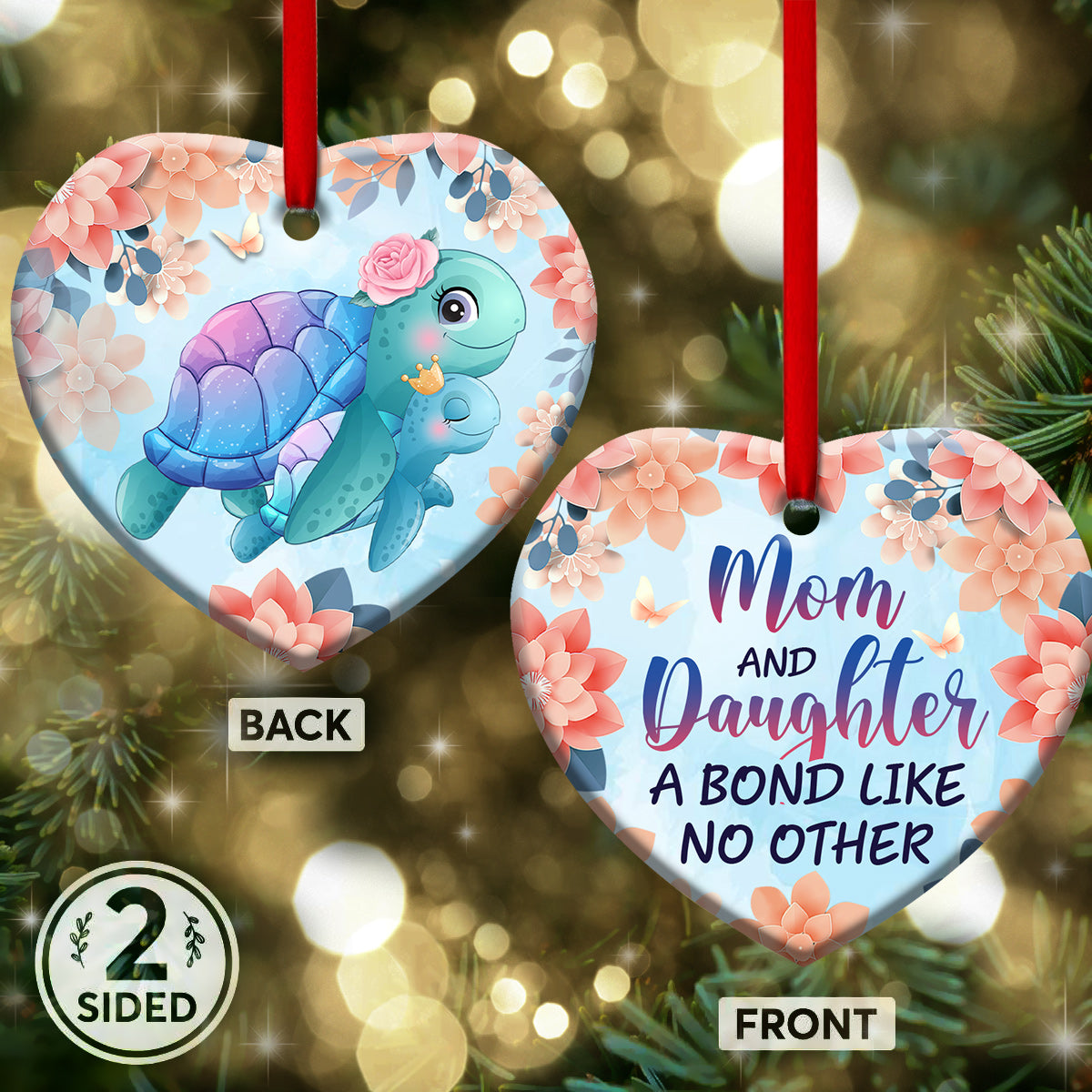 Turtle Mom And Daughter Turtle - Heart Aluminium Ornament (Printed On Both Sides) 1122