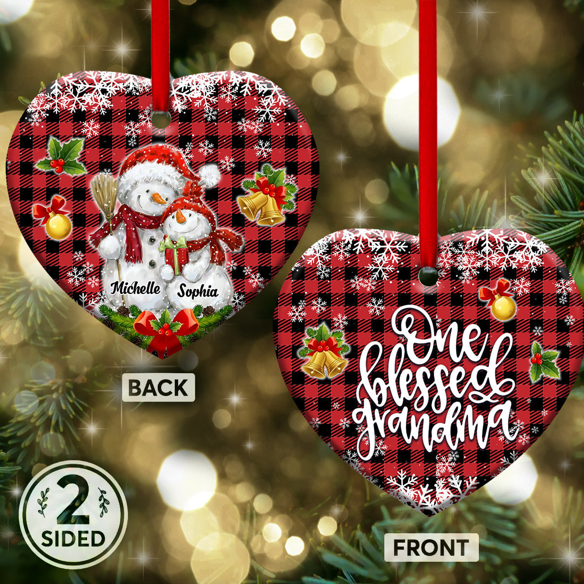 Grandma Snowman One Blessed Grandma - Personalized Grandma Ornament (Printed On Both Sides) 1022