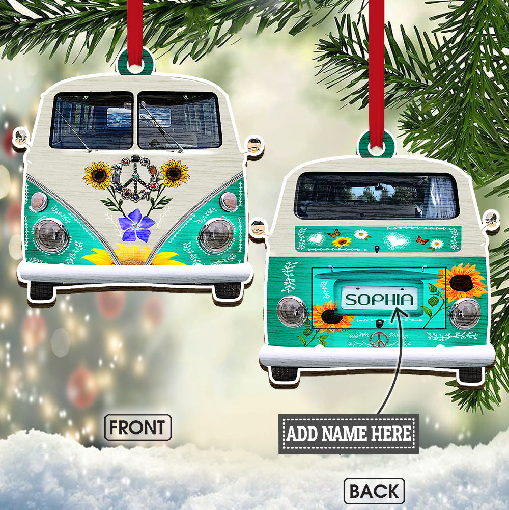 Hippie Soul Van Jewelry Peace Symbol - Personalized Hippie Ornament (Printed On Both Sides) 1122