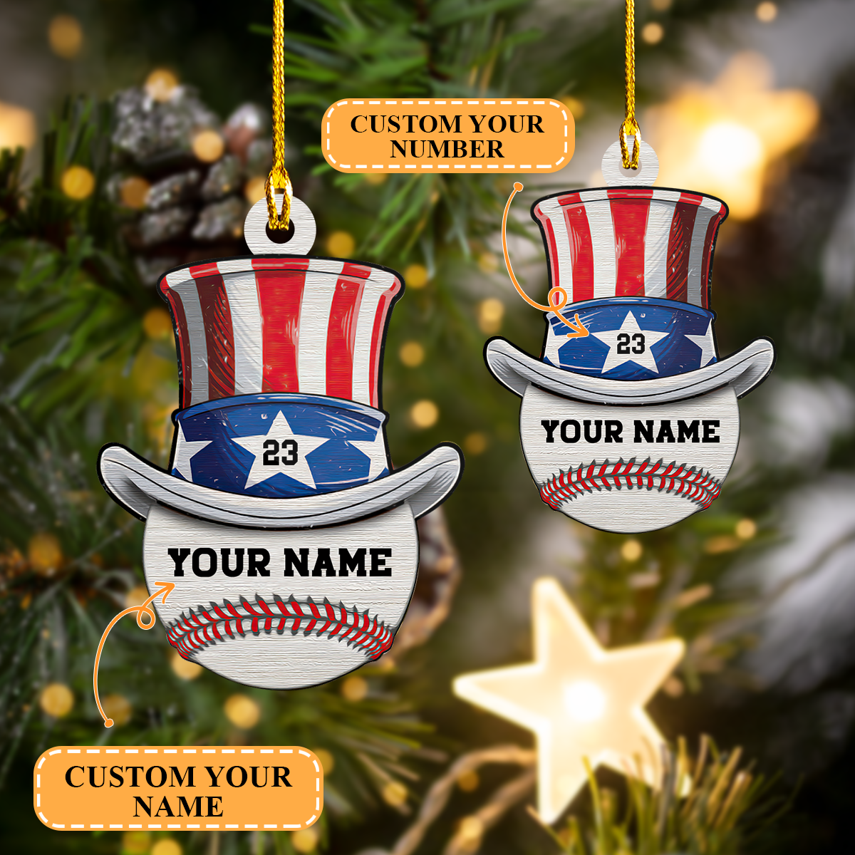 Baseball American Hat - Personalized Baseball Ornament (Printed On Both Sides) 1022